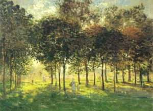 Hand-painted The Promenade at Argenteuil reproduction by Claude Monet – sunset glow and textured brushstrokes.