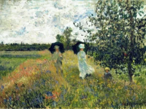 Hand-painted The Promenade near Argenteuil reproduction by Claude Monet – textured brushstrokes of a family stroll.