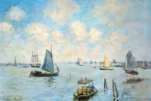 Hand-painted The Sea at Amsterdam reproduction by Claude Monet – choppy waves with textured brushstrokes.