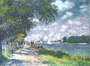 Hand-painted The Seine at Argenteuil reproduction by Claude Monet – river ripples and textured brushstrokes on linen.