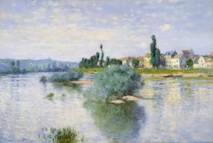 Hand-painted The Seine at Lavacourt reproduction by Claude Monet – blue river and textured brushstrokes – museum quality oil on linen