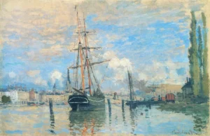 Hand-painted The Seine at Rouen reproduction by Claude Monet – sailing boats with textured brushstrokes