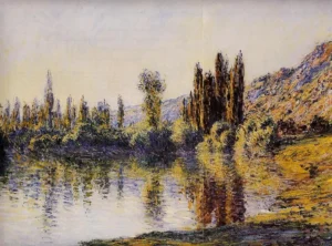 Hand-painted The Seine at Vetheuil reproduction by Claude Monet – golden light and textured brushstrokes.