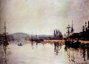 Hand-painted The Seine Below Rouen by Monet – sailing boats on sunny water with textured brushstrokes