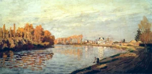 Hand-painted The Seine near Bougival reproduction by Claude Monet – river ripples with textured brushstrokes.