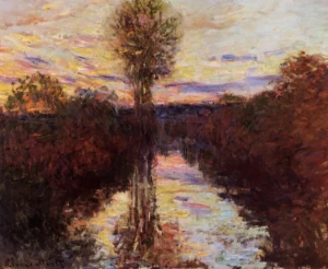 Hand-painted Monet Small Arm of the Seine reproduction – misty trees and textured brushstrokes – museum quality oil on linen