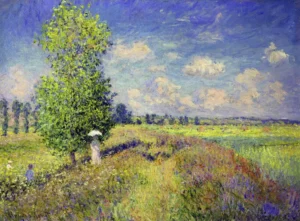 Hand-painted The Summer, Poppy Field reproduction by Claude Monet – vibrant red poppies with textured brushstrokes.