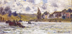 Hand-painted The Village of Lavacourt reproduction by Claude Monet – featuring textured brushstrokes of snowy banks.