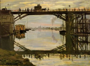 Hand-painted The Wooden Bridge reproduction by Claude Monet – textured brushstrokes define the rustic Argenteuil scene.