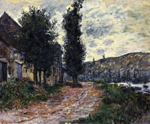 Hand-painted Tow Path at Lavacourt reproduction by Claude Monet – vibrant riverside textured brushstrokes on linen