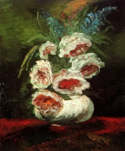 Hand-painted Vase with Peonies reproduction by Vincent Van Gogh – lush pink petals and textured brushstrokes.