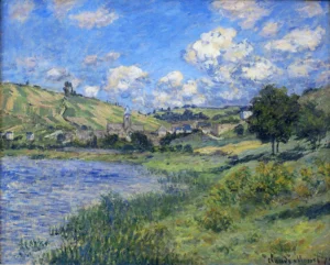 Hand-painted Vetheuil, Paysage reproduction by Claude Monet – red poppies and textured brushstrokes.