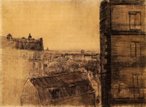 Hand-painted View from the Apartment in the Rue Lepic reproduction by Van Gogh – Paris rooftops in textured brushstrokes.