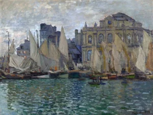 Hand-painted View of Le Havre reproduction by Claude Monet – sailboats with textured brushstrokes – oil on linen