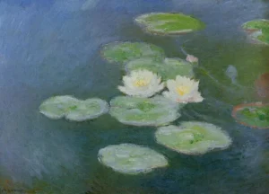 Water Lilies, Evening Effect – Serene Dusk – Textured Oil