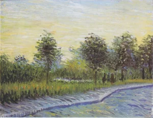 Hand-painted Voyer d'Argenson Park reproduction by Van Gogh – leafy trees and textured brushstrokes on linen.