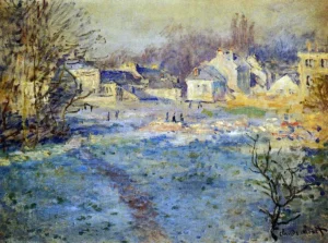 Hand-painted White Frost reproduction by Claude Monet – icy landscape with textured brushstrokes – museum quality oil on linen