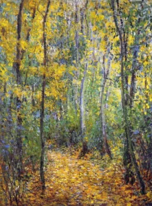 Hand-painted Wood Lane reproduction by Claude Monet – dappled sunlight and textured brushstrokes – museum quality oil on linen