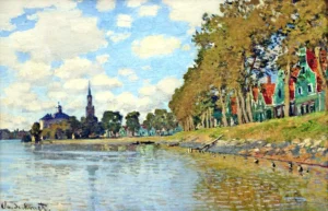 Hand-painted Zaandam reproduction by Claude Monet – vibrant windmills and textured brushstrokes – museum quality oil on linen