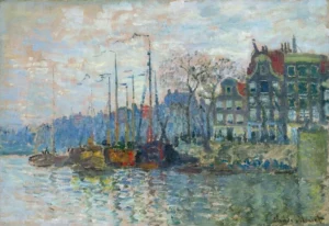Hand-painted Zaandam, The Dike reproduction by Claude Monet – serene windmills and textured brushstrokes.