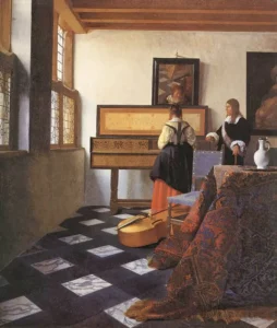 A Lady at the Virginals with a Gentleman – Elegant Lesson – Textured Canvas