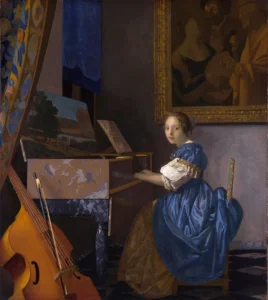 A Lady Seated at a Virginal – Serene – Hand-Painted Oil
