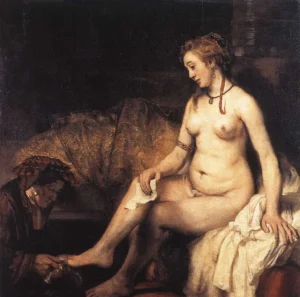 Bathsheba at Her Bath – Melancholy – Textured Canvas hand-painted oil painting by DafenArts