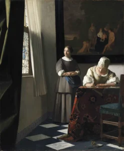 Lady Writing a Letter with Her Maid – Quiet Devotion – Textured Canvas