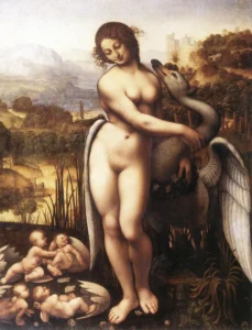 Leda and the Swan – Divine Embrace – Textured Canvas
