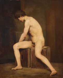 Sitting Nude Man Turned – Somber – Impasto