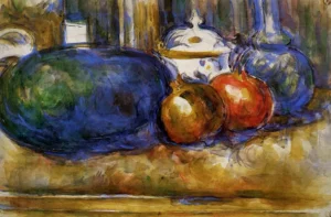 Still Life with Watermelon and Pemegranates – Vibrant Harvest – Textured Canvas