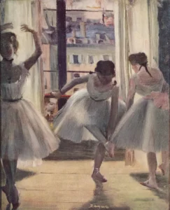 Three Dancers in an Exercise Hall – Graceful – Textured Canvas