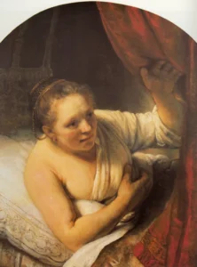 Woman in bed – Intimate Slumber – Hand-Painted Oil hand-painted oil painting by DafenArts