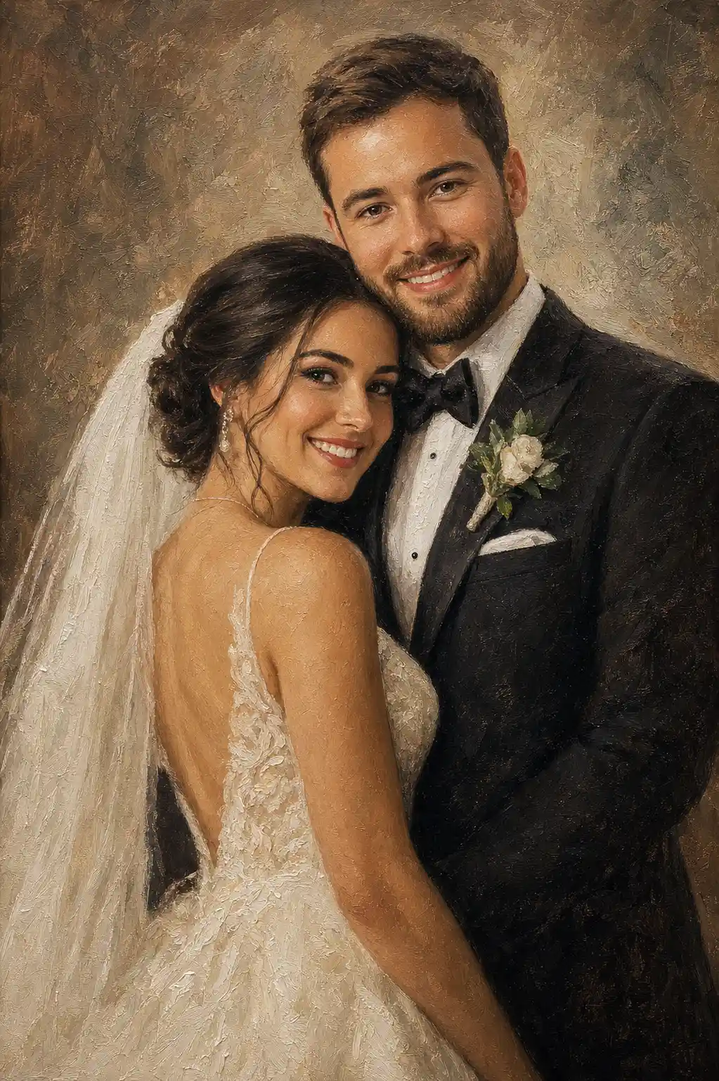 Bespoke realistic bride and groom wedding oil portrait