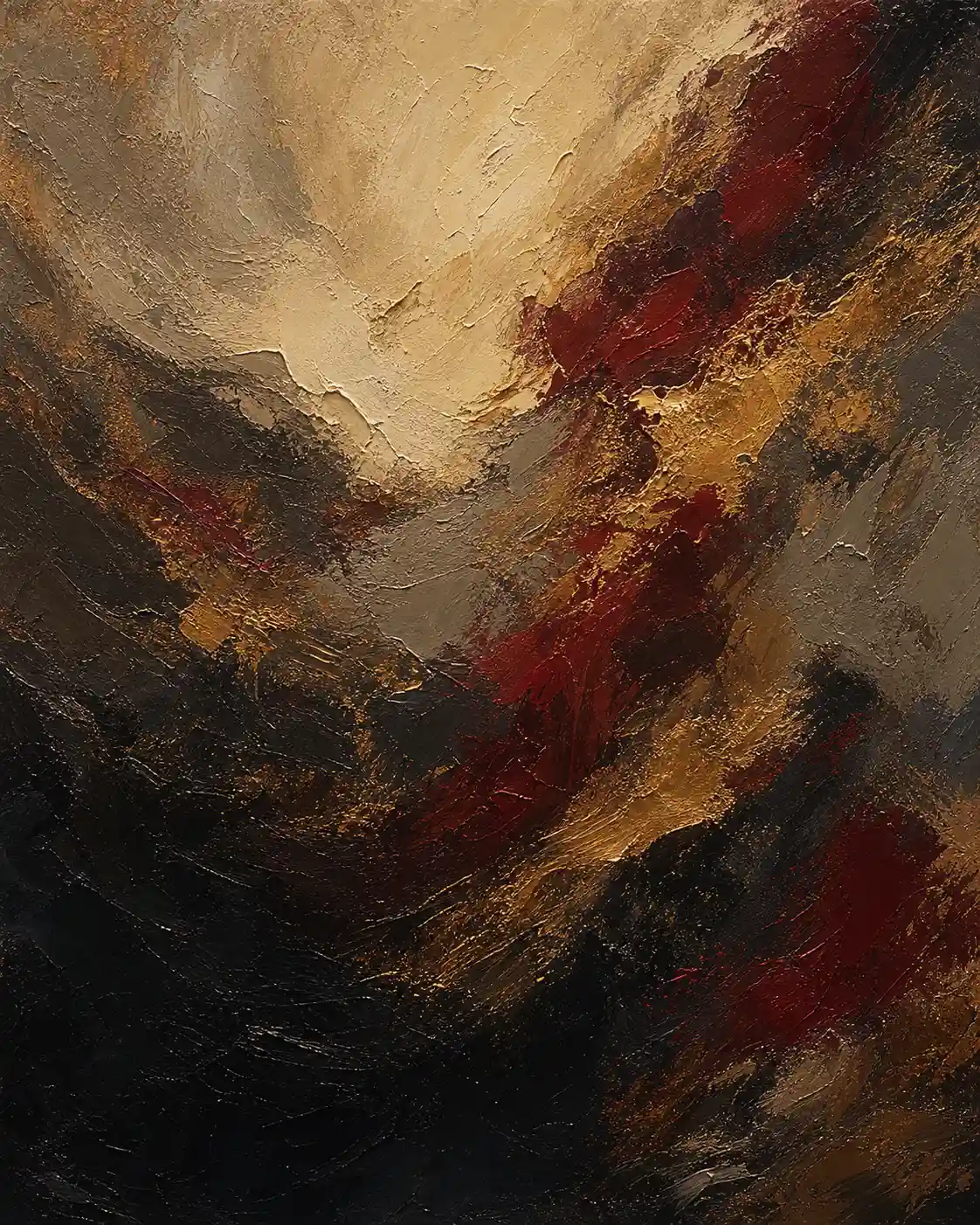 Heavy impasto gold red abstract oil painting texture