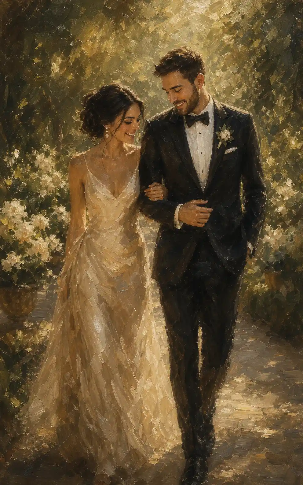Romantic impressionist wedding couple oil painting
