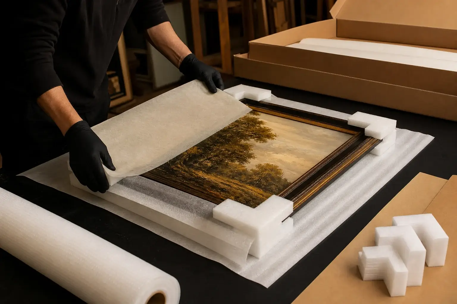 Protected packaging for international hand-painted oil painting delivery
