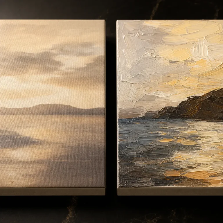 giclee print surface compared with hand-painted oil painting brushwork