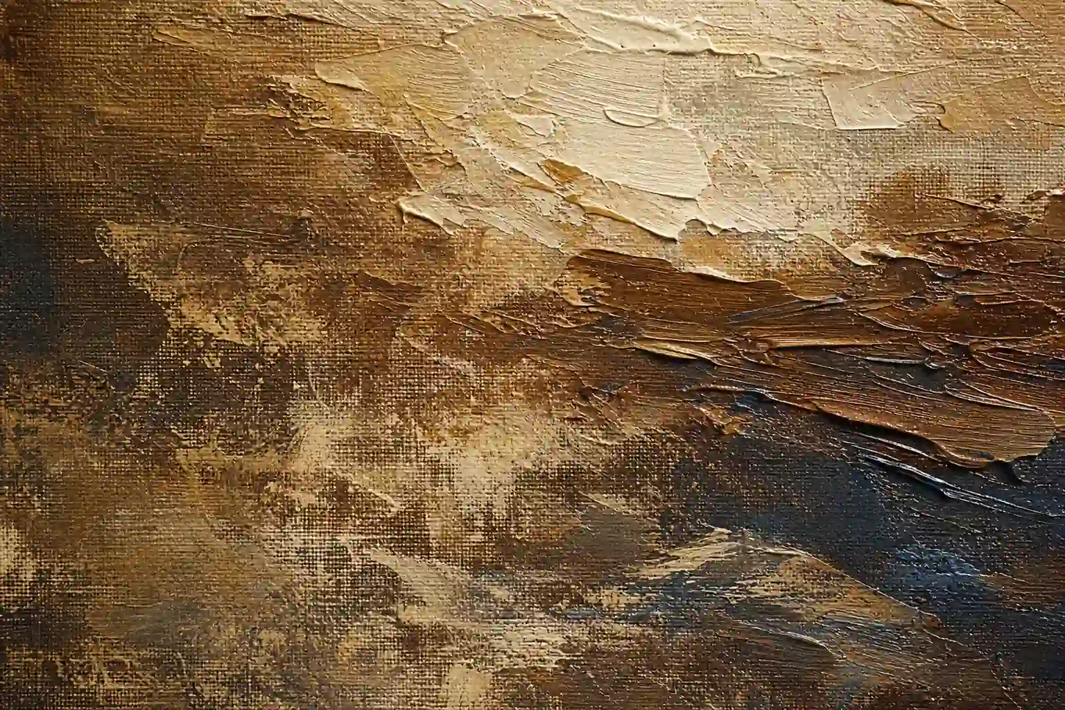 Macro detail of premium heavy impasto oil paint texture on raw linen canvas, illustrating DafenArts' black gold aesthetic and museum-grade material quality.
