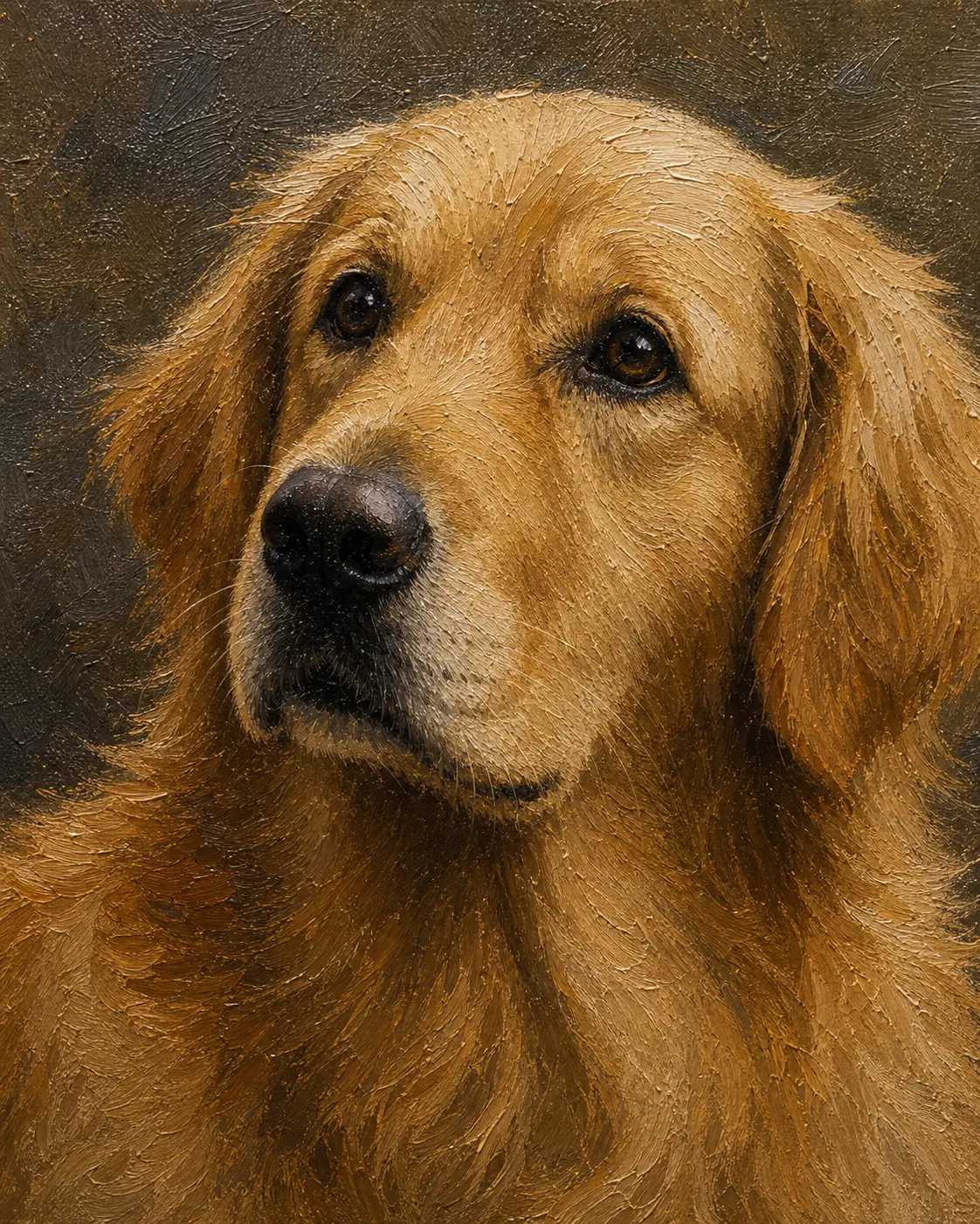 close-up brushwork and fur texture in a pet oil painting on canvas