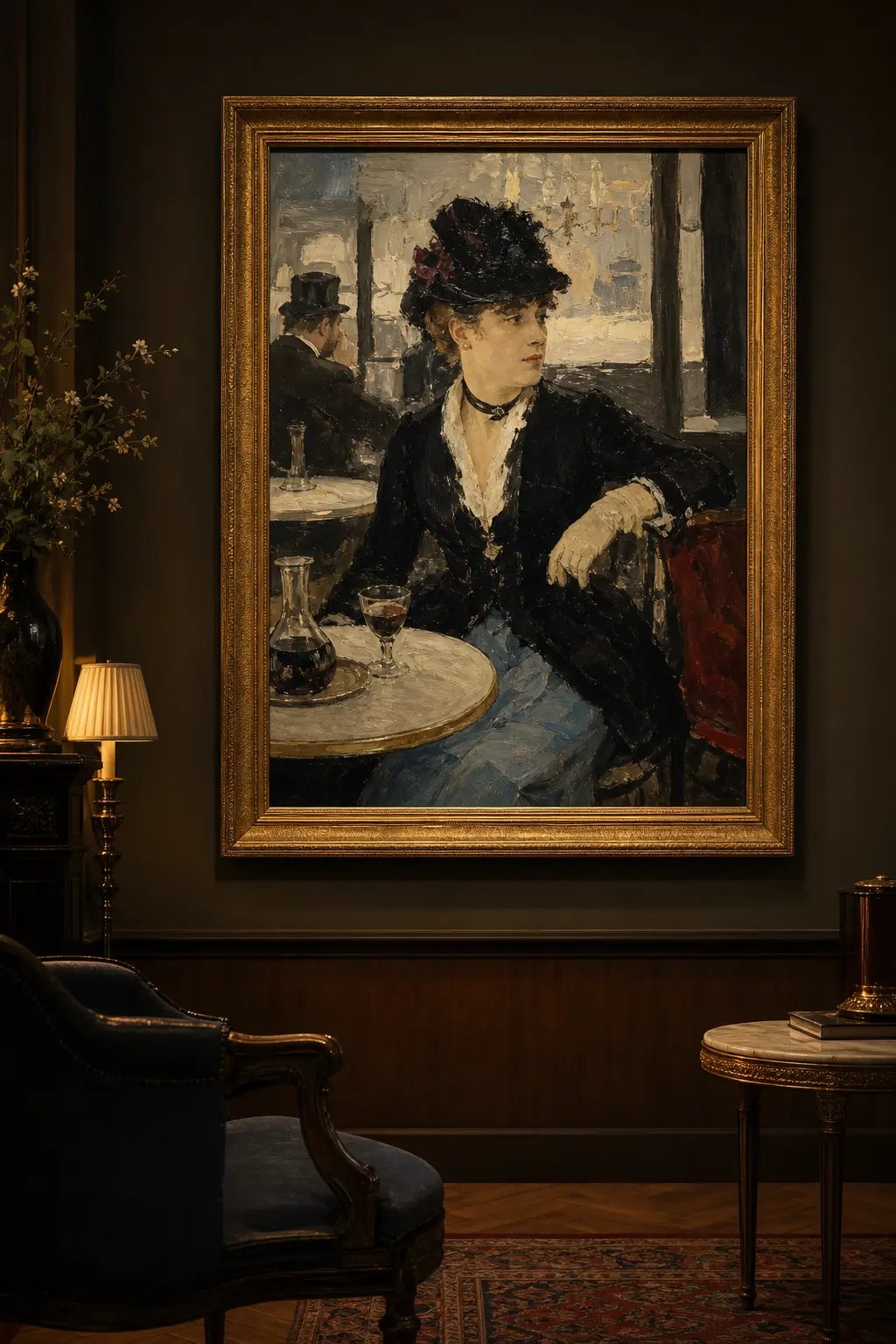 Edouard Manet oil painting reproduction in a dark gallery interior