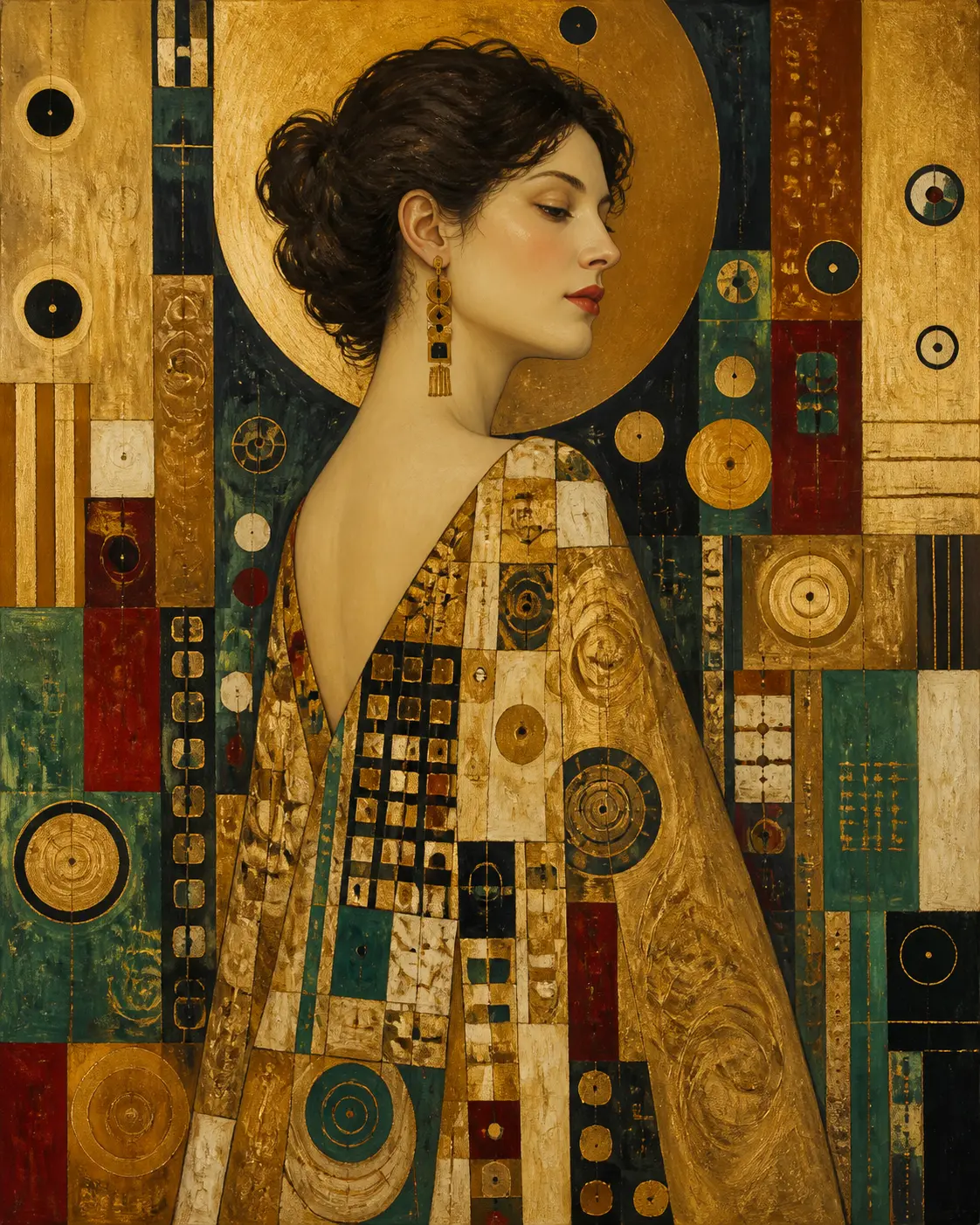 Gustav Klimt oil painting reproductions with gold-toned ornament and portrait detail