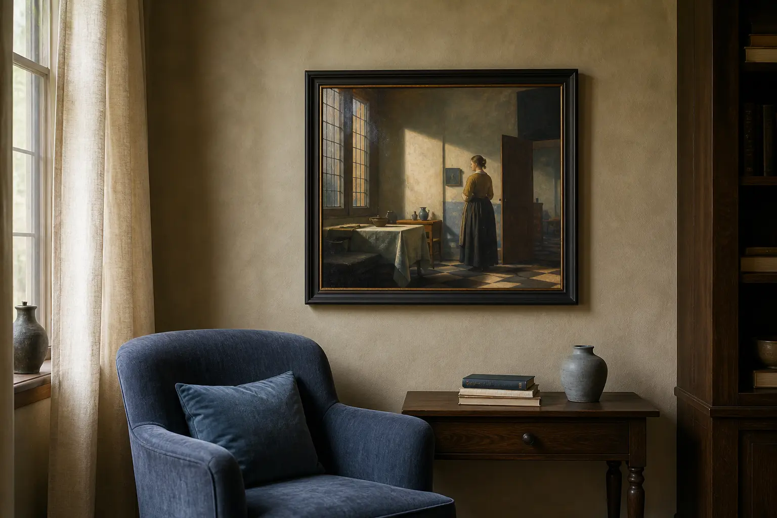Johannes Vermeer oil painting reproduction in an interior