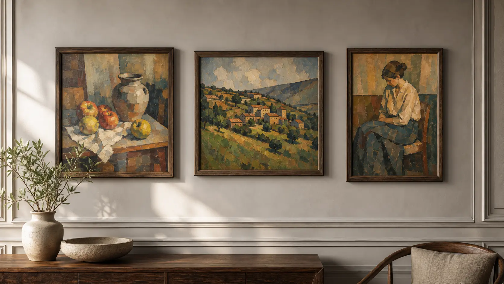 Paul Cezanne oil painting reproductions on a curated gallery wall