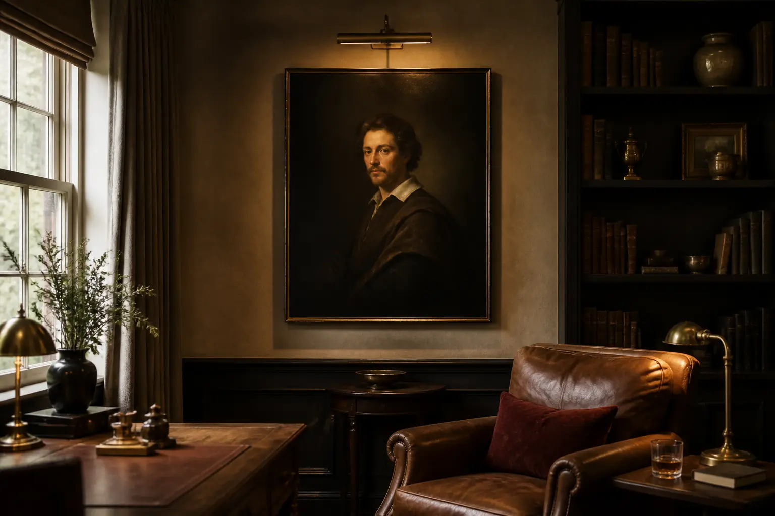 Rembrandt oil painting reproduction in an interior